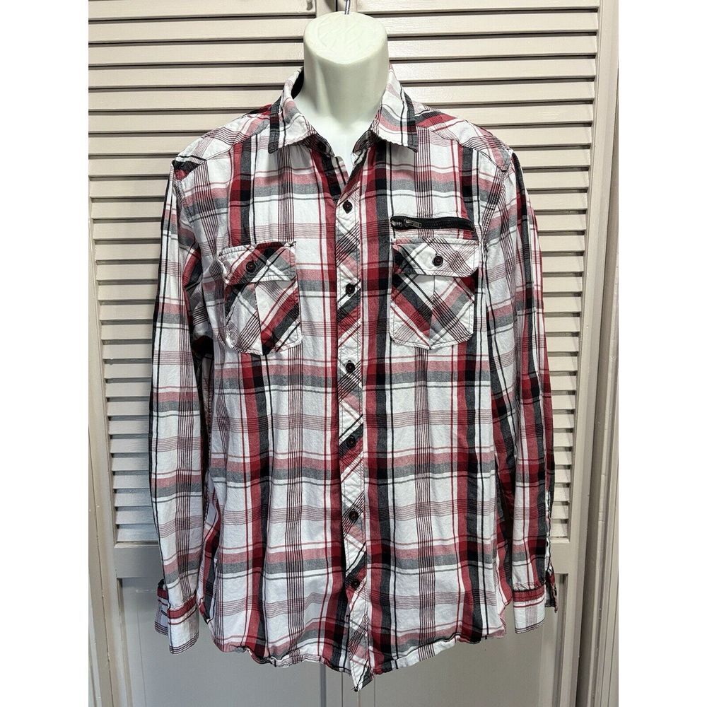 Eighty Eight Red/Black/White Plaid Long Sleeve Button Down‎ Size 2XL Pockets